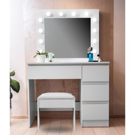 Aga Toaletní stolek se zrcadlem a osvětlením + taburet Matný bílý