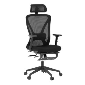 Židle kancelářská, černá MESH, plastový kříž, opěrka nohou, posuvný sedák, 2D područky