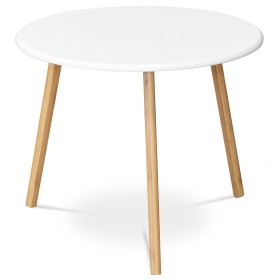 Stůl konferenční 60x60x50 cm,  MDF bílá deska,  nohy bambus přírodní odstín