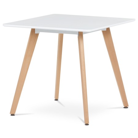 Jídelní stůl 80x80x74 cm, MDF, bílý matný lak, masiv buk