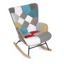 Křeslo houpací, potah patchwork látka, dřevěné nohy, masiv kaučukovník