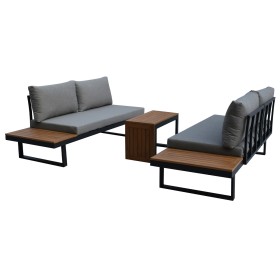 Zahradní set šedý textilen, hliník, šedá barva, polywood světle hnědá barva