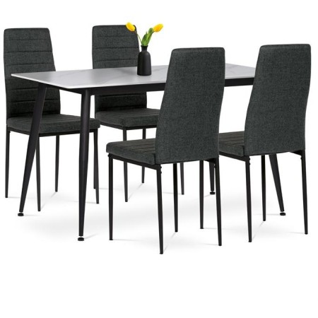 Jídelní set s 4 židlemi, 130x70x76cm, keramika, mramor, ASE-1004 BK2