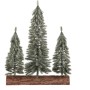 Smrk na špalku - trojice, mini, 34 cm, zelená, ojíněná