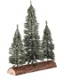 Smrk na špalku - trojice, mini, 34 cm, zelená, ojíněná