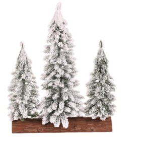 Smrk na špalku - trojice, mini, 34 cm, zelená, zasněžená