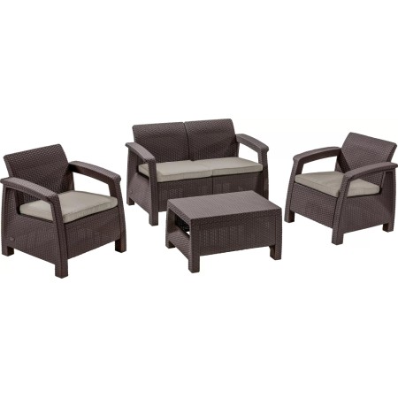 Zahradní nábytek Keter Corfu set dvousedačka + dvě křesla + stůl hnědý
