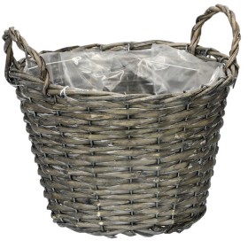 Košík proutěný - obal na květiny, kulatý, šedý