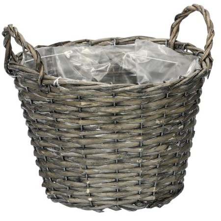 Košík proutěný - obal na květiny, kulatý, šedý