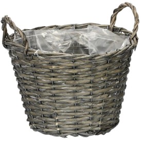 Košík proutěný - obal na květiny, kulatý, šedý