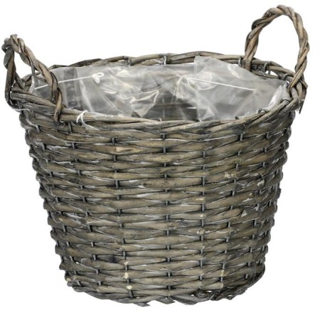 Košík proutěný - obal na květiny, kulatý, šedý