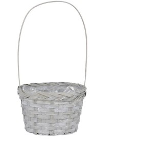 Obal na květiny - kulatý, bambusové proutí, igelitová vložka, šedý