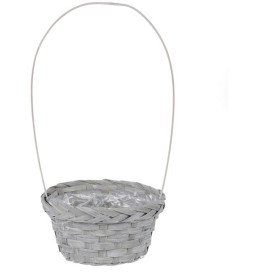 Obal na květiny - kulatý, bambusové proutí, igelitová vložka, šedý