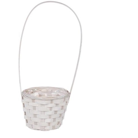Obal na květiny - kulatý, bambusové proutí, igelitová vložka, bílý
