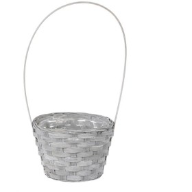 Obal na květiny - kulatý, bambusové proutí, igelitová vložka, šedý