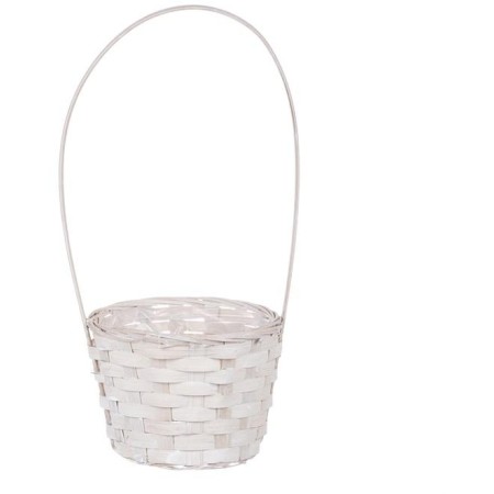 Obal na květiny - kulatý, bambusové proutí, igelitová vložka, bílý