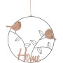 Kruh závěsný - ptáčci s nápisem "HOME", dekorace z kovu a dřeva