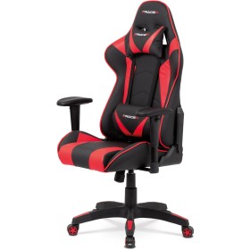 Kancelářská židle houpací mech., černá + červená koženka, plast. kříž