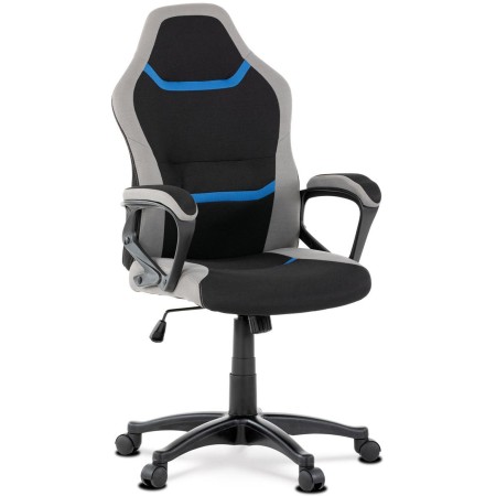 Kancelářská a herní židle, potah modrá, šedá a černá látka, houpací mechanismus