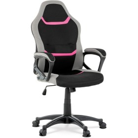 Kancelářská a herní židle, potah růžová, šedá a černá látka, houpací mechanismus