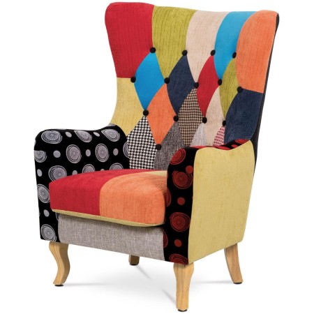 Křeslo, látka patchwork, masiv přírodní kaučukovník
