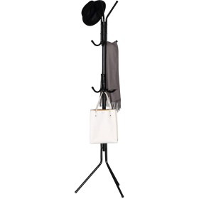 Věšák stojanový, výška 170,5 cm, kovová konstrukce, černý lak, nosnost 6 kg