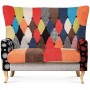 Dvojsedačka, potah látka patchwork, dřevěné nohy, masiv kaučukovník