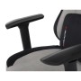 Herní křeslo, stříbrná látka, houpací mechanismus, polohování opěradla 90°-180°, 3D područky, polštáře z paměťové pěny,